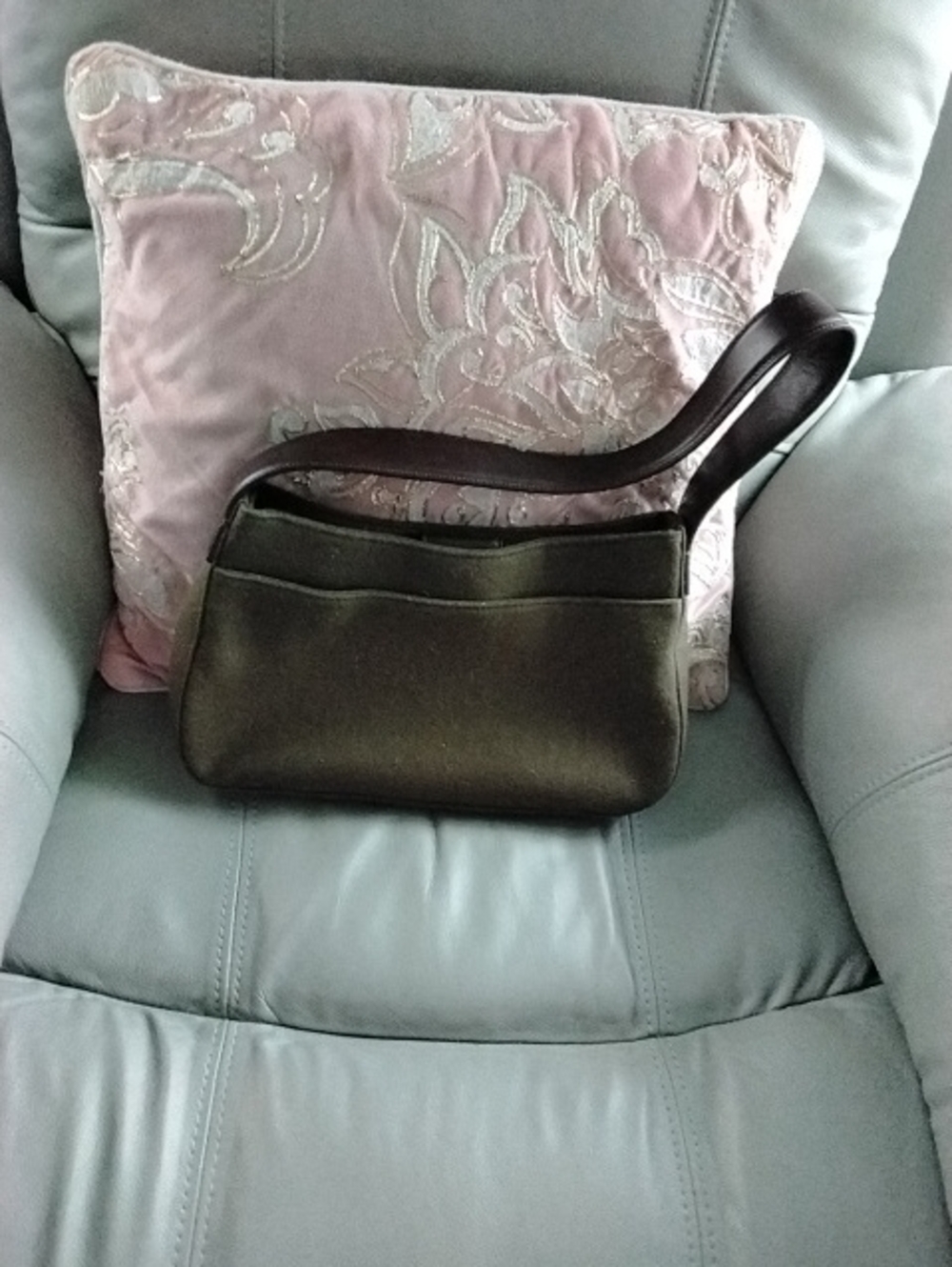 Classic Olive Green Shoulder Bag with Dark Brown Strap